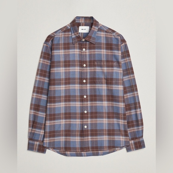 NN 07. | Mens Deon Brushed Flannel Checked Shirt Brown/Blue | size large - Picture 3 of 11
